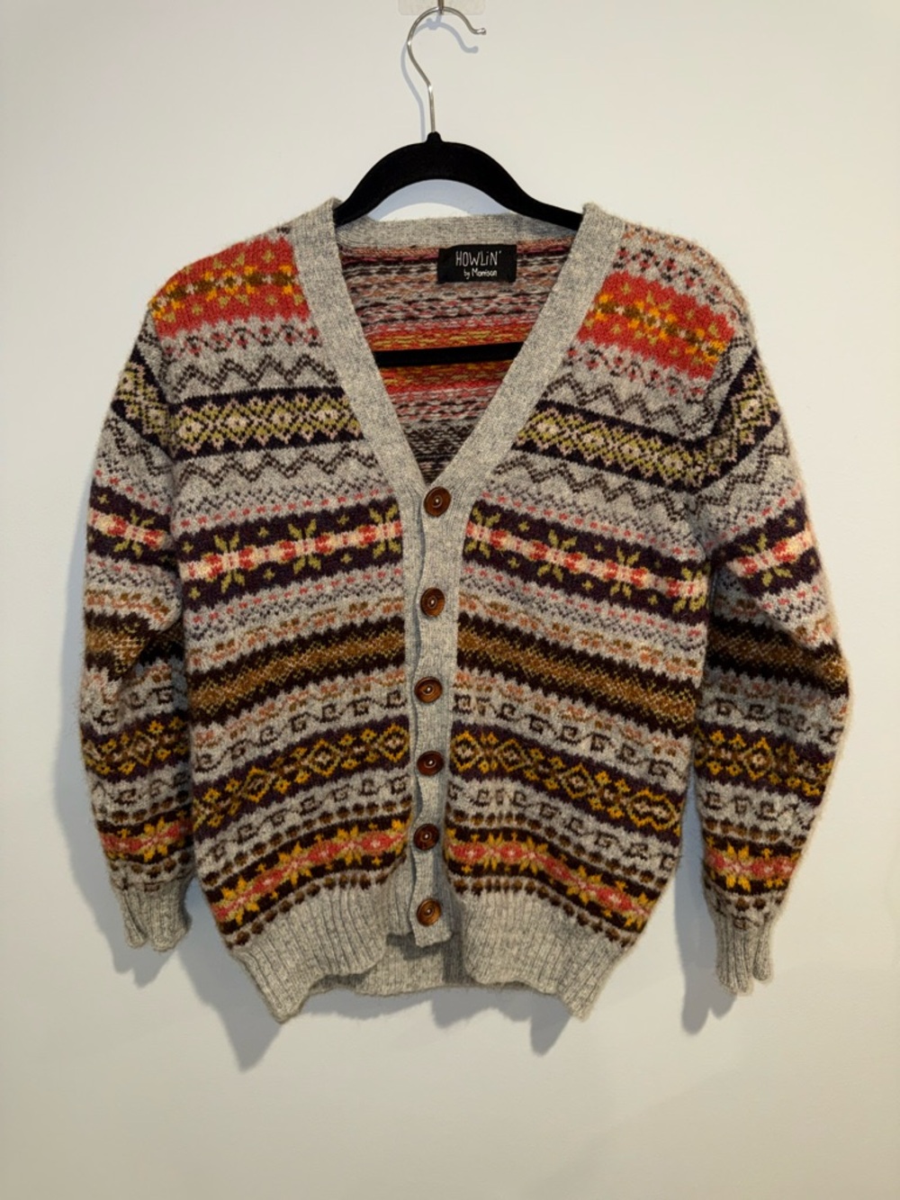 Howlin Multicolor Fair Isle Wool-Blend Cardigan - Women's Gray with Warm Accents